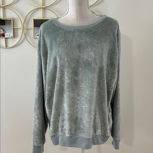 Fleurish ultra Soft fleece Textured Sweatshirt in Light green, embossed floral